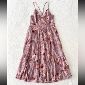 NWOT Lulus Mauve Floral Tiered Backless Midi Dress
